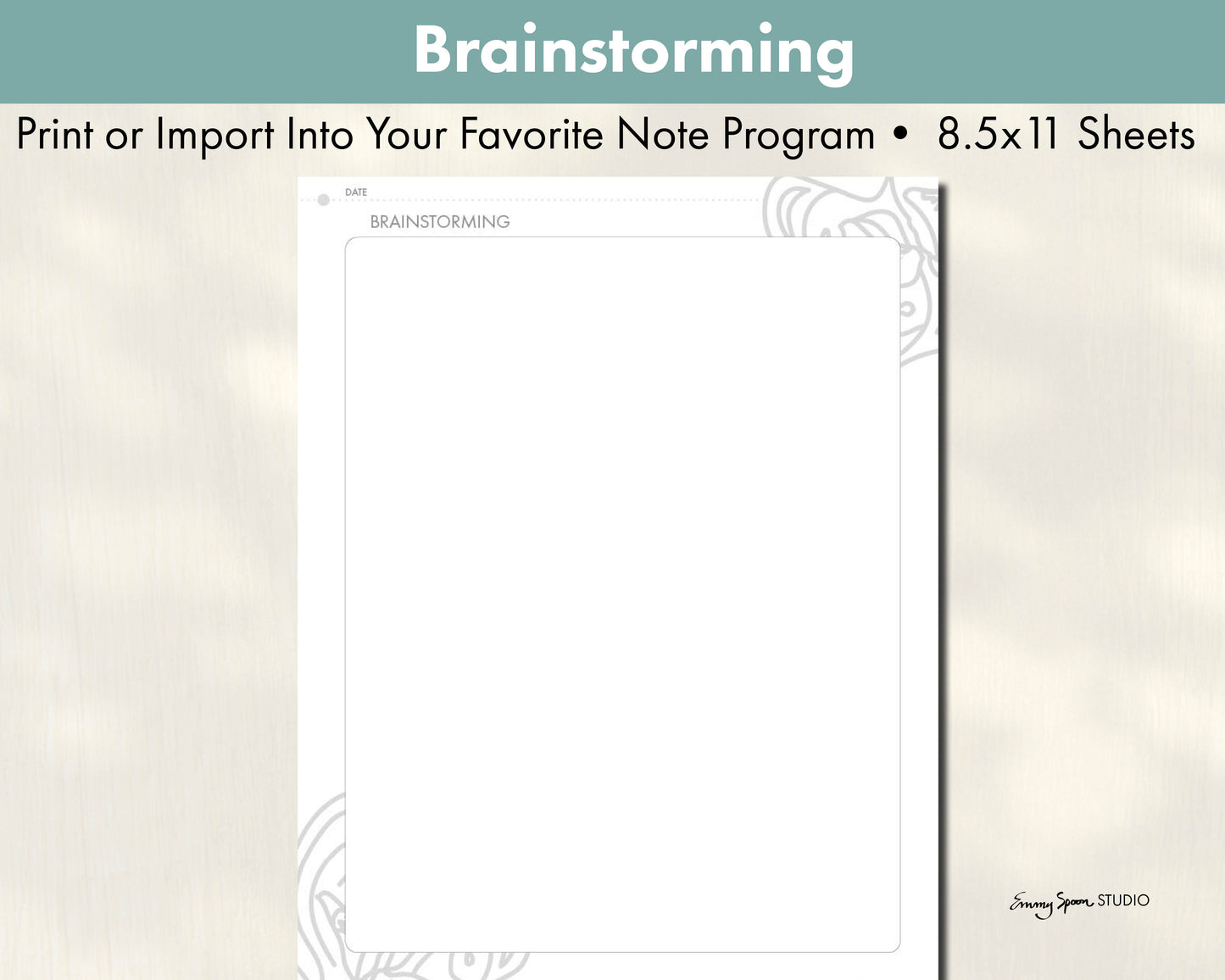Brainstorming Page - Print or Import Into Your Favorite Note Program - 8.5x11 Sheets by Emmy Spoon Studio