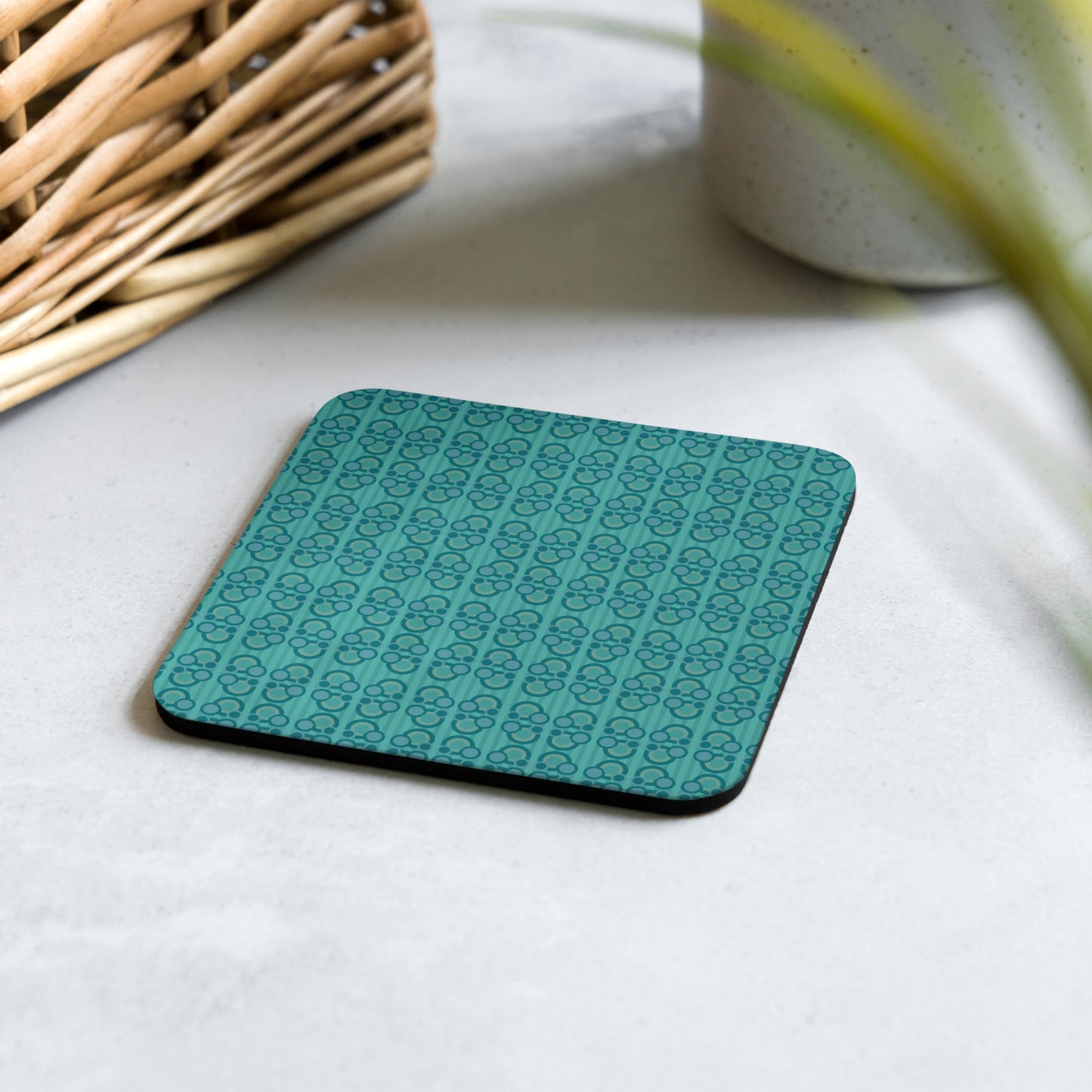 Teal Circle Pattern Cork-back coaster