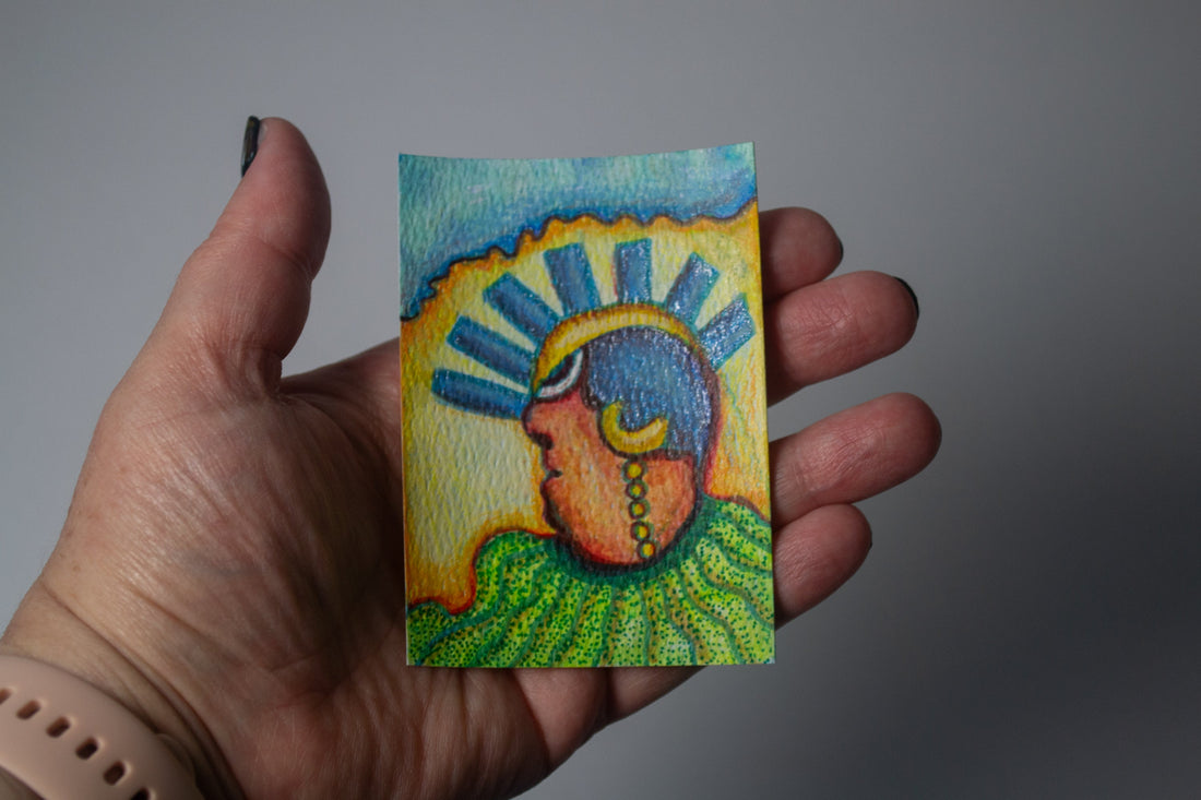 Small original mixed media abstract artworks by Emmy Spoon, featuring layered colors, textures, and expressive mark-making.
