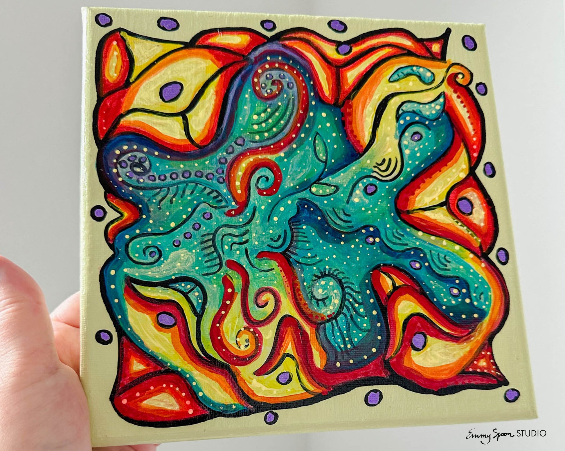 Celestial Bloom – 8x8 Original Abstract Acrylic Painting by Emmy Spoon