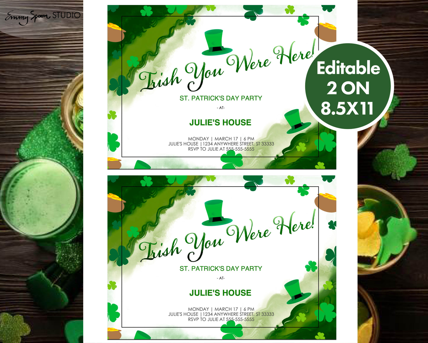 Irish You Were Here – St. Patrick’s Day Party Invitation (Editable PDF Download)