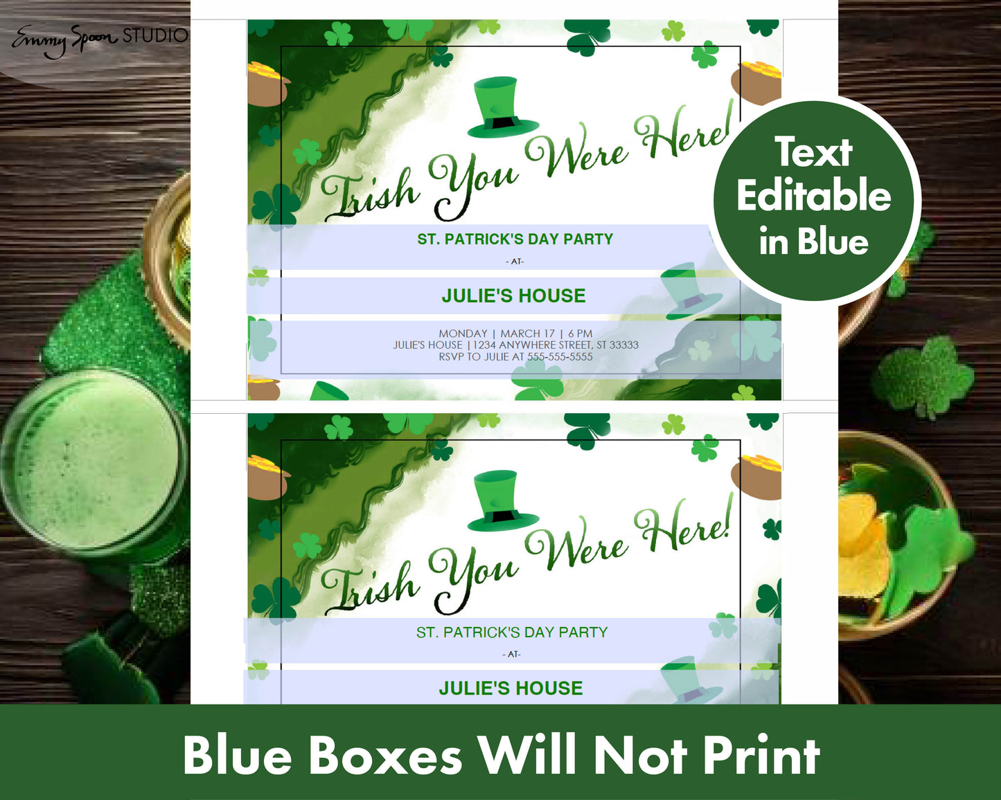 Irish You Were Here – St. Patrick’s Day Party Invitation (Editable PDF Download)