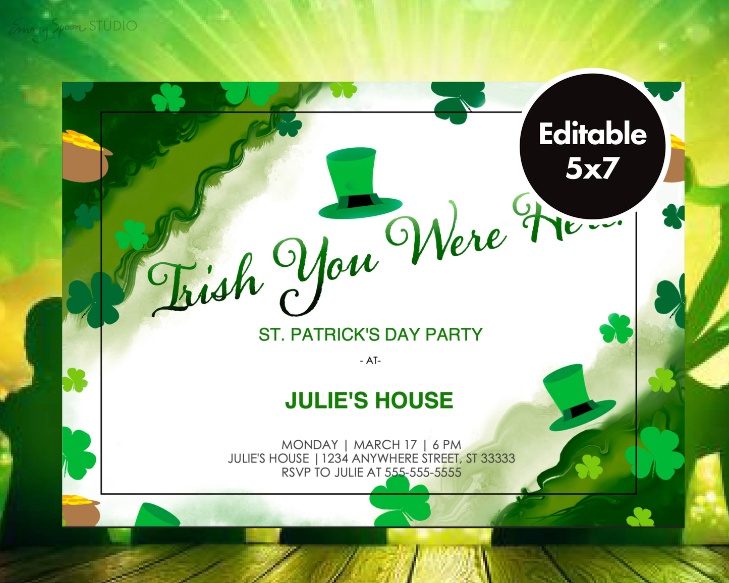 Irish You Were Here – St. Patrick’s Day Party Invitation (Editable PDF Download)