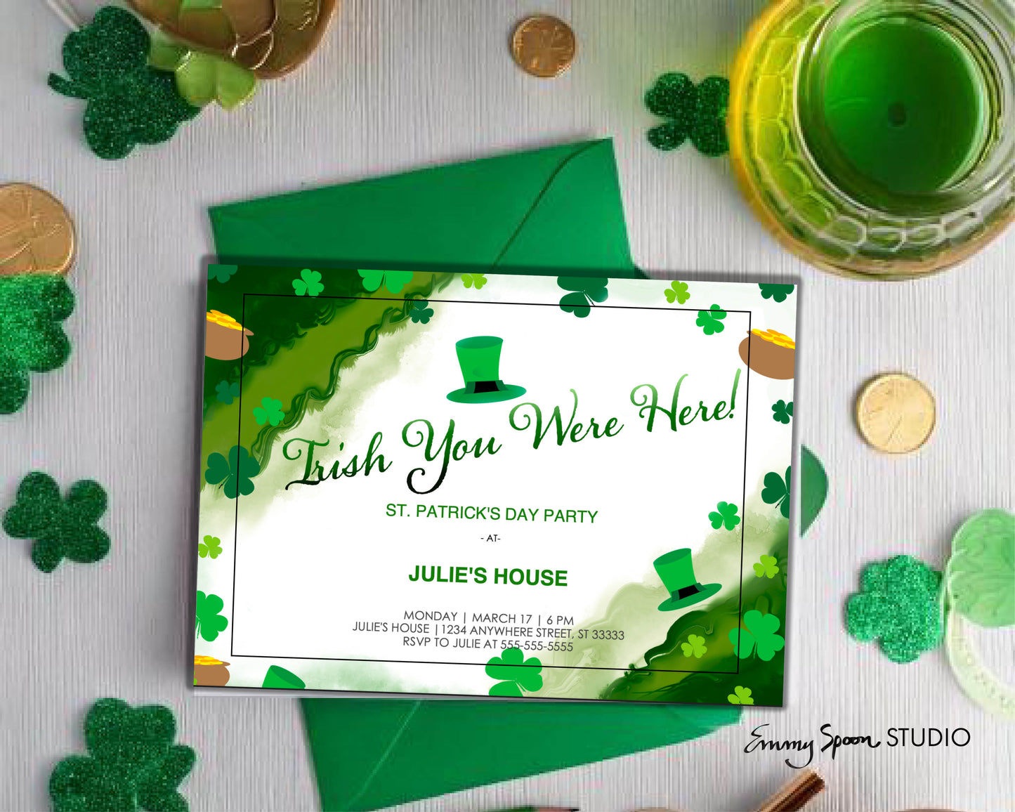 Irish You Were Here – St. Patrick’s Day Party Invitation (Editable PDF Download)