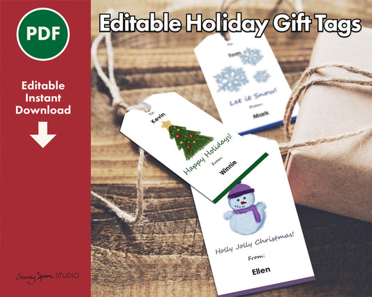 Editable Holiday Gift Tags PDF Editable Instant Download by Emmy Spoon Studio