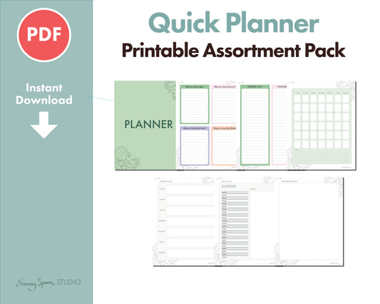 PDF Instant Download by Emmy Spoon Studio. Quick Planner Printable Assortment Pack
