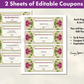 Mother's Day Editable Coupons with Bonus Blank Notecards, Personalized Coupons, Digital Download