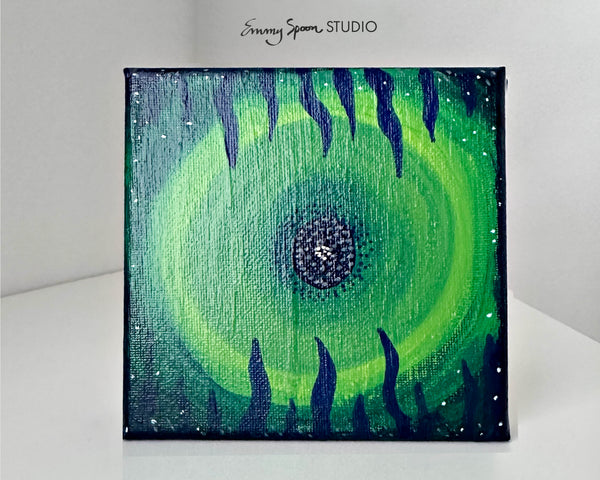 Celestial Gaze - 5x5 Inch Abstract Botanical Acrylic Painting on Mini Canvas | Hand-Painted Art by Emmy Spoon