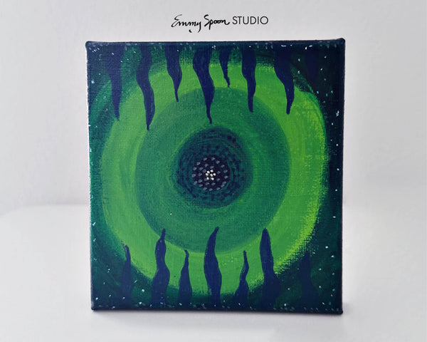 Ethereal Watch - 5x5 Inch Abstract Botanical Acrylic Painting on Mini Canvas | Part of the Starlit Trance Duo | Hand-Painted Art