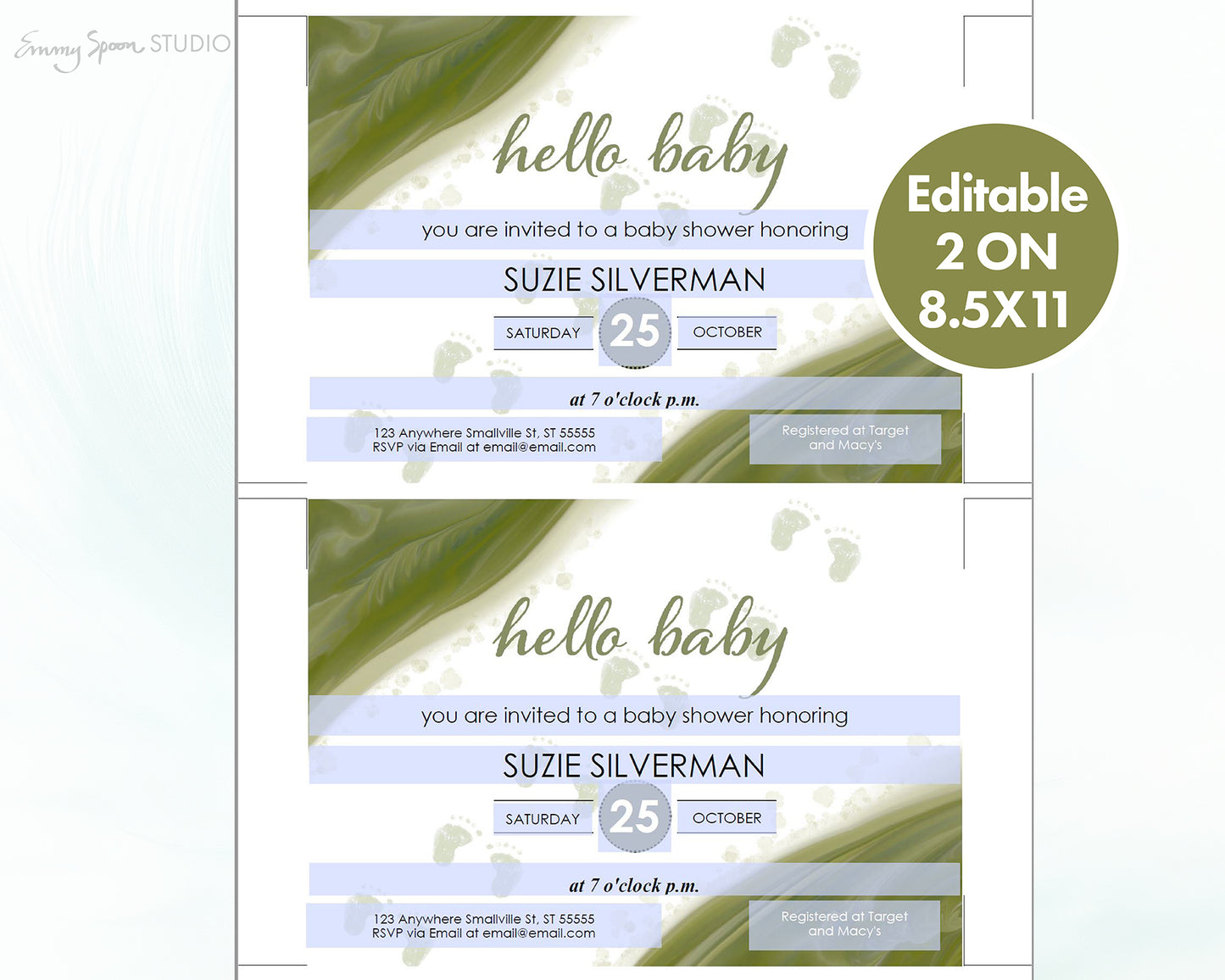 Neutral Baby Shower Invite - Editable PDF Instant Download. Editable 2 up on 8.5x11
