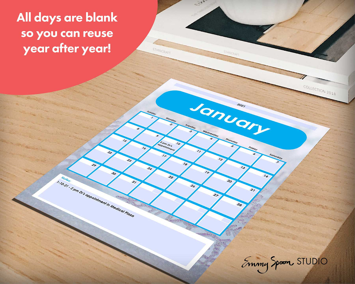 Blank Editable Calendar Download with Bonus Paper Pack