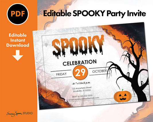 Editable Spooky Party Invite Download, Personalized Invitation