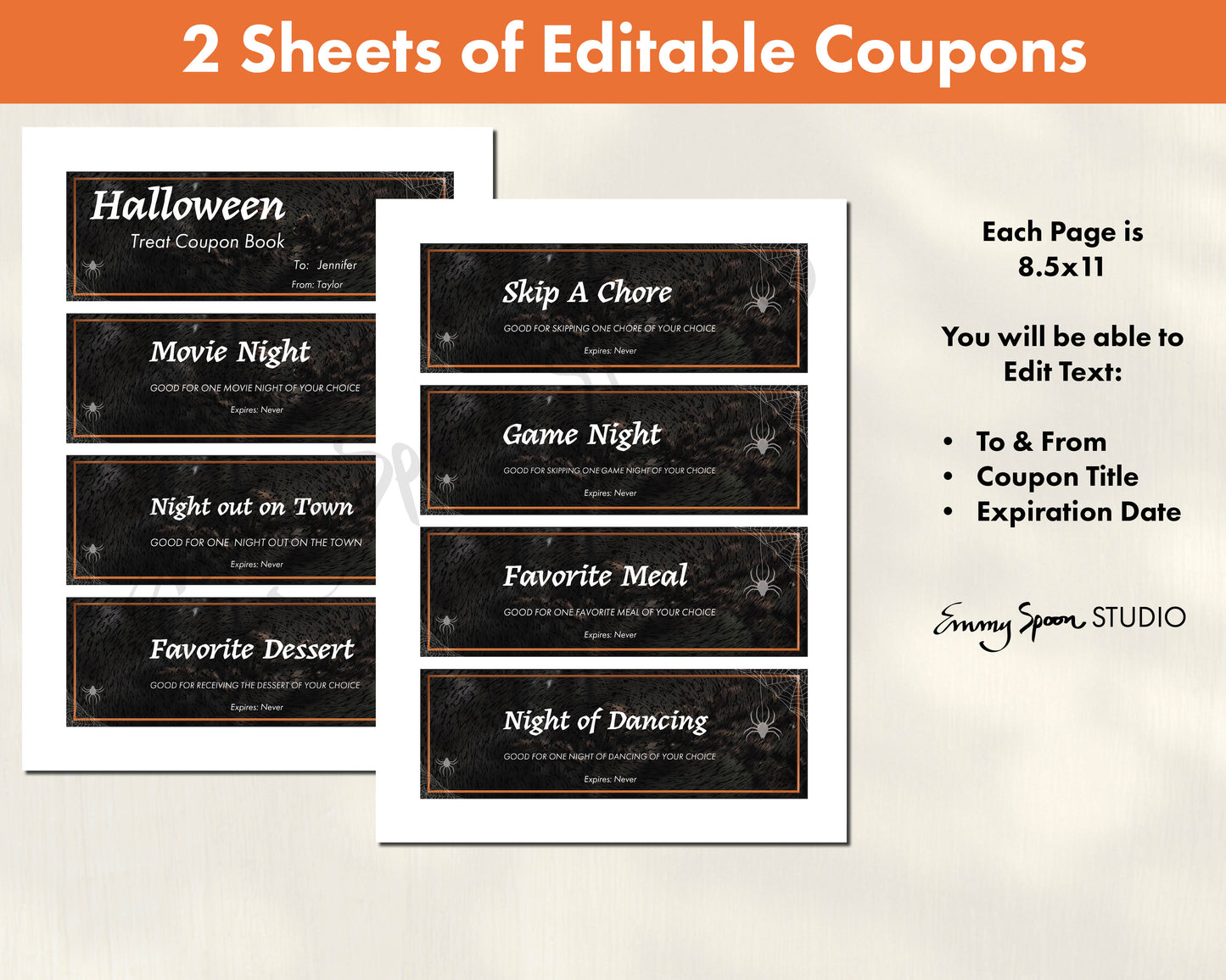 Halloween Editable Coupons (Spooky), Personalized Coupons, Digital Download, PDF