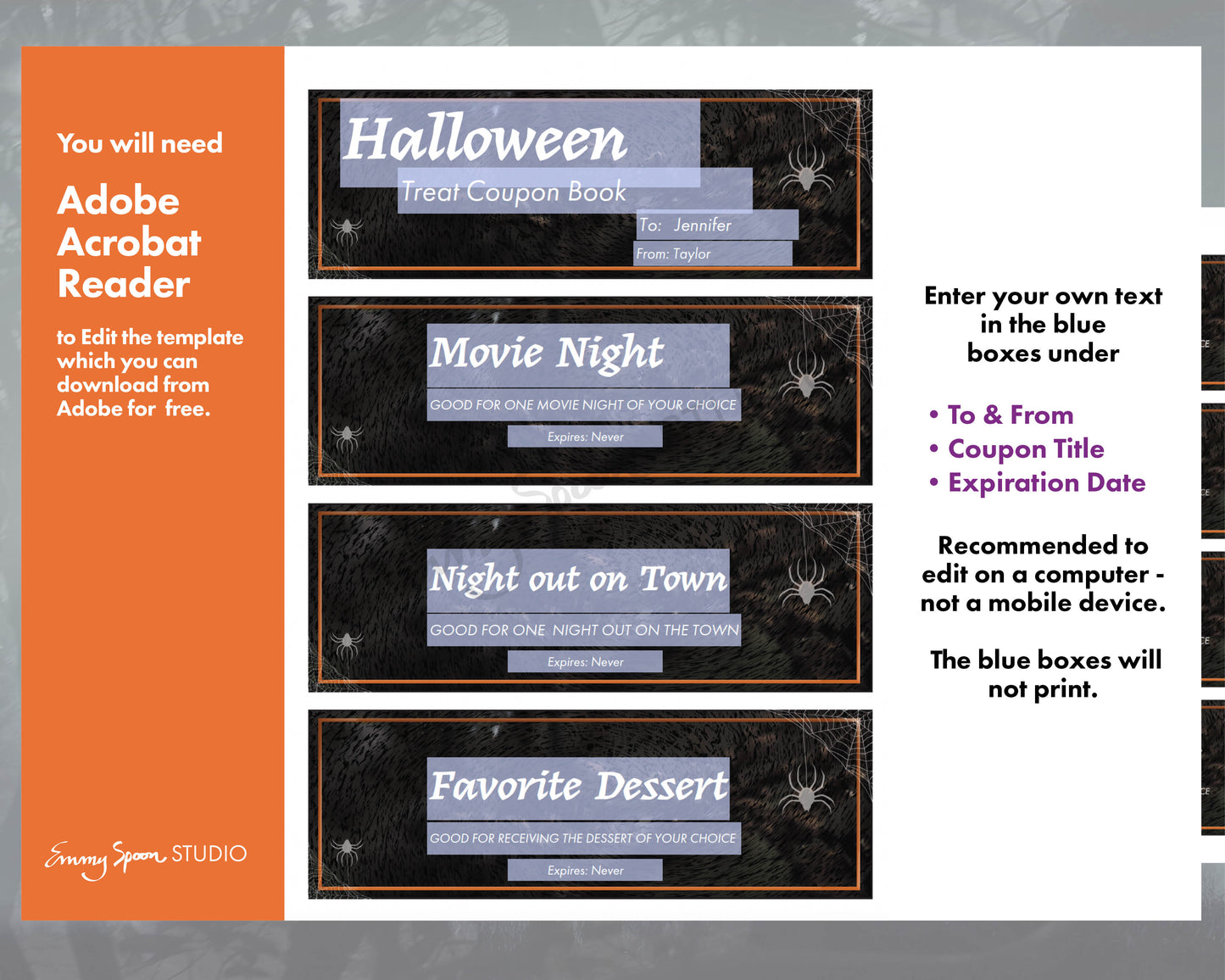 Halloween Editable Coupons (Spooky), Personalized Coupons, Digital Download, PDF