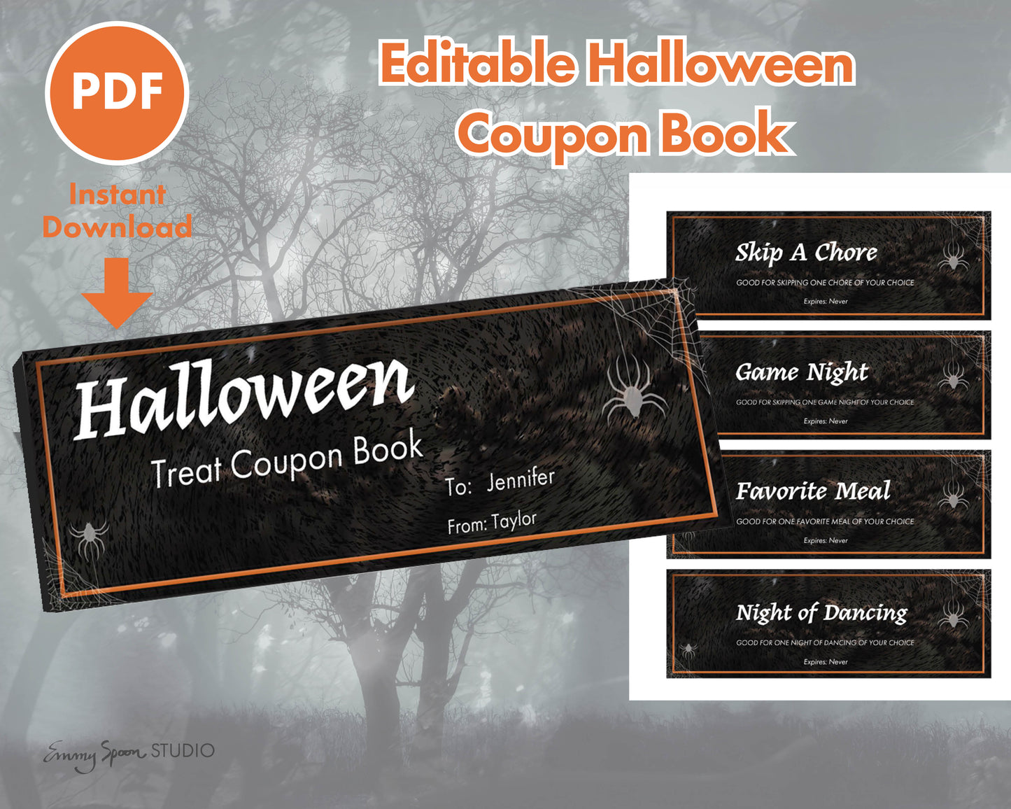 Halloween Editable Coupons (Spooky), Personalized Coupons, Digital Download, PDF