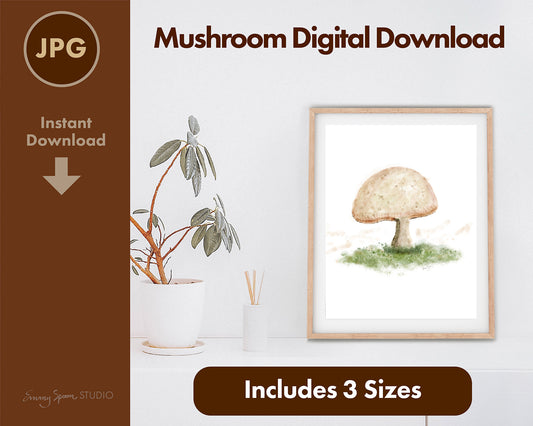 JPG Instant Download by Emmy Spoon - Mushroom Digital Download - Includes 3 Sizes - Minimalist Artwork Display of Mushroom Painting