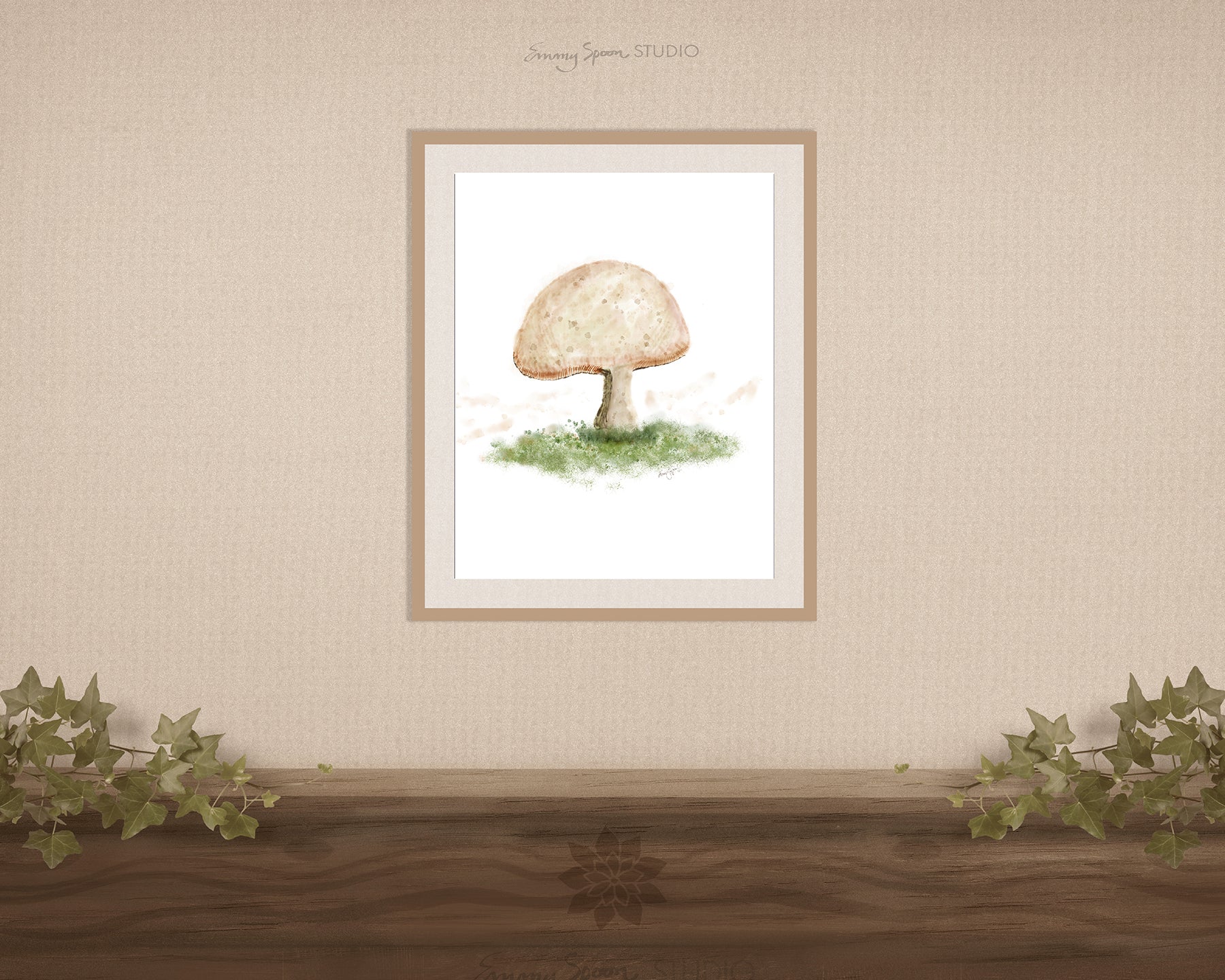 Minimalist Artwork Display of Mushroom Painting