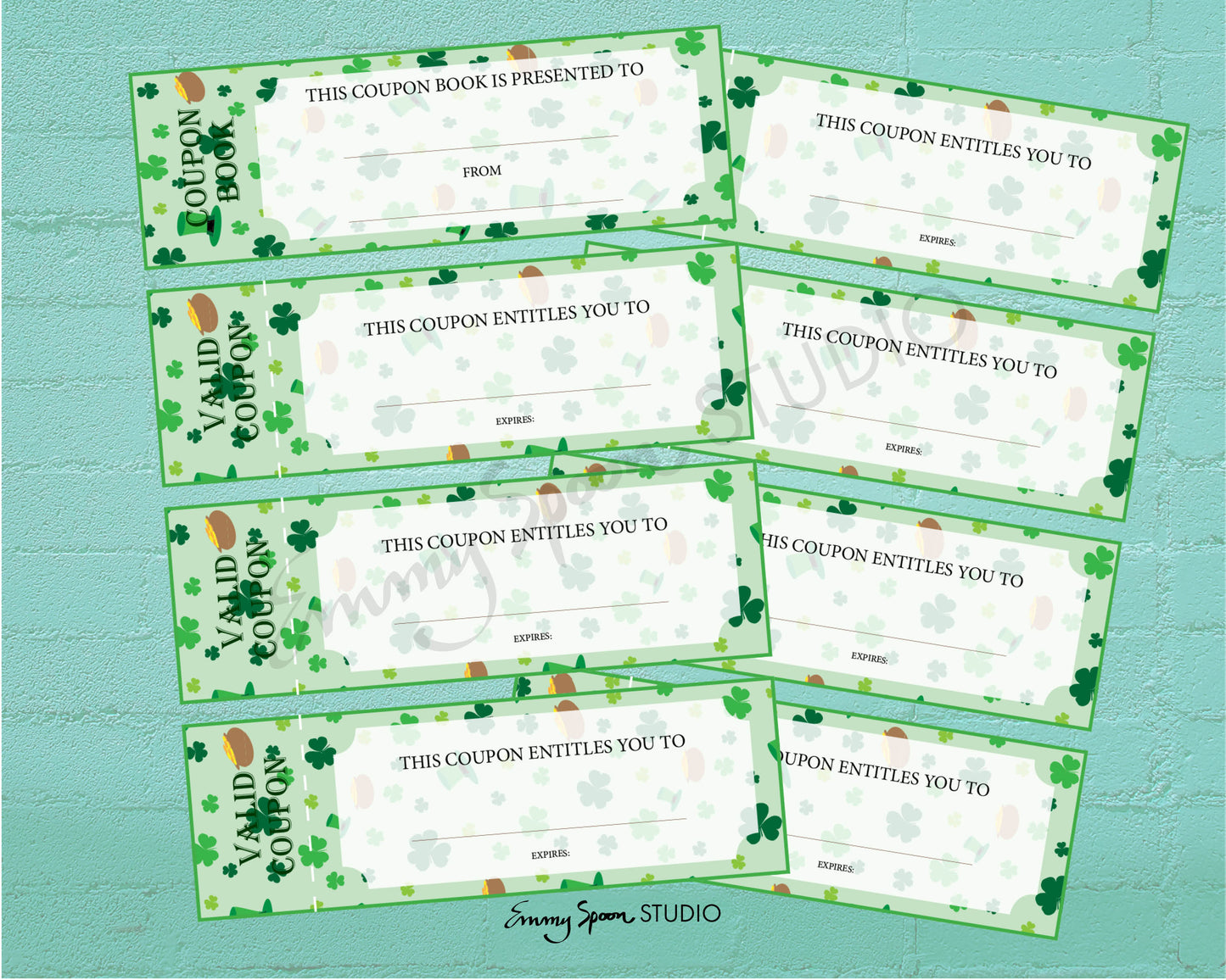 St Patrick’s Day Editable Coupons with Bonus Digital Paper Pack, Personalized Coupons, Printable Paper, Stationary, Letterhead