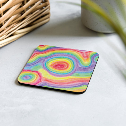Rainbow Swirl Cork-back coaster