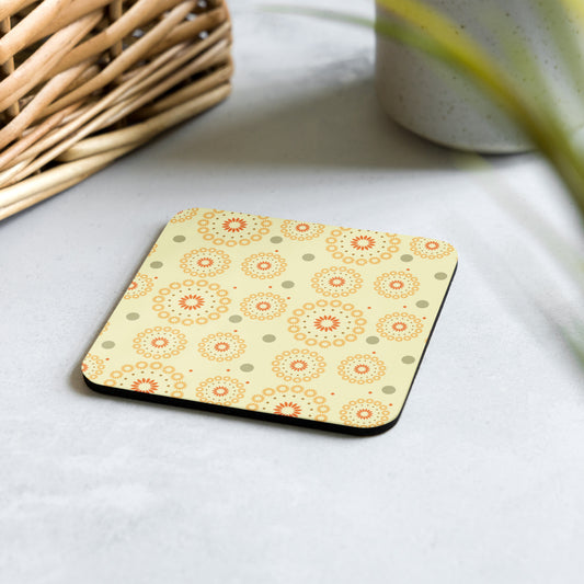 70s style coaster by emmy spoon. Featuring yellow and orange design.
