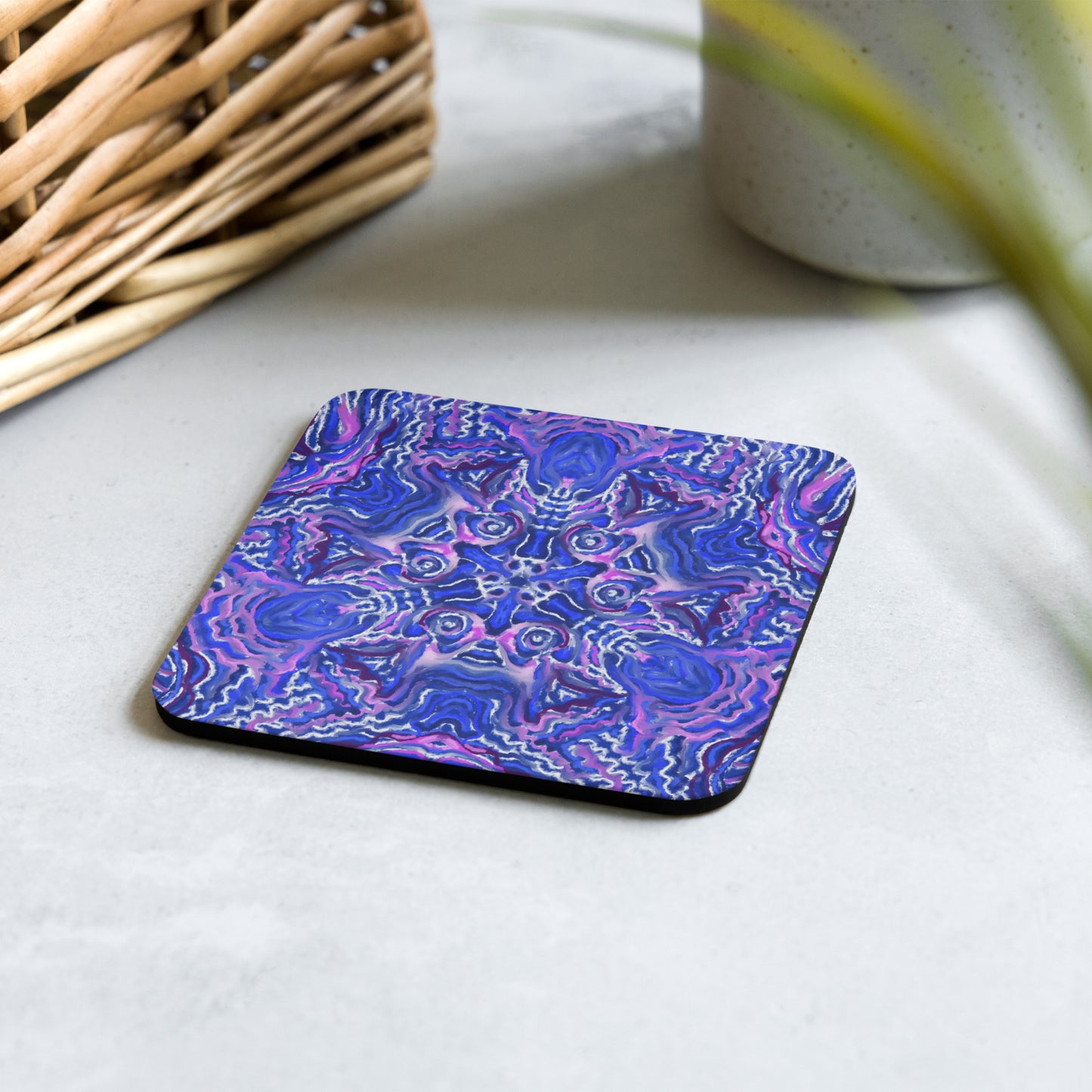 Purple and Blue Abstract Cork-back coaster