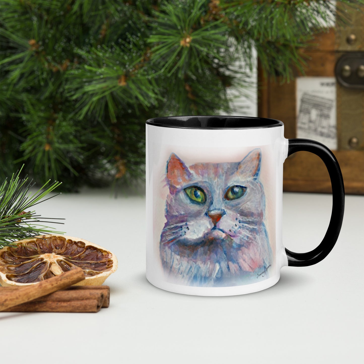 Watercolor Cat Mug with Color Inside