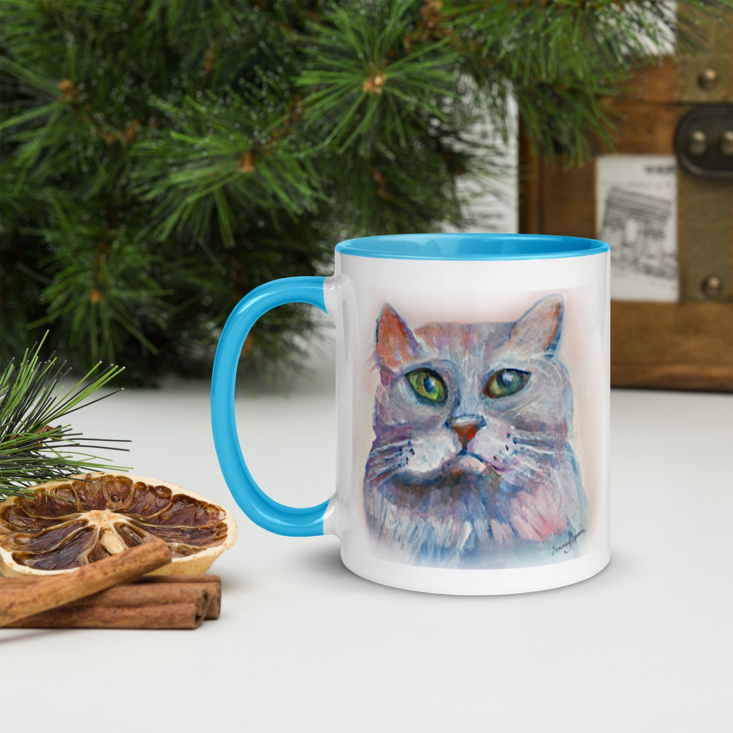 Watercolor Cat Mug with Color Inside