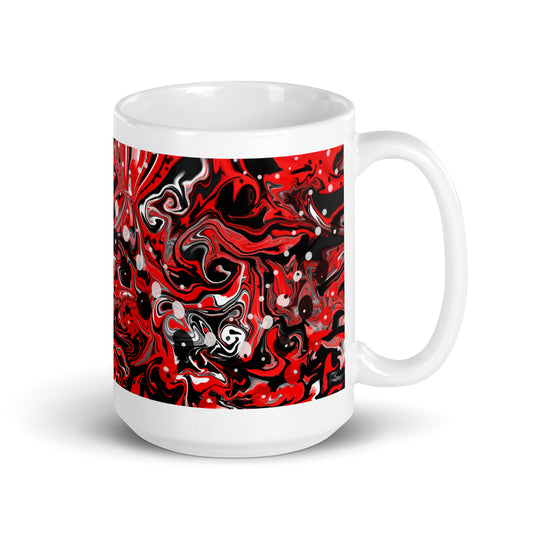 Red Black and White glossy abstract mug